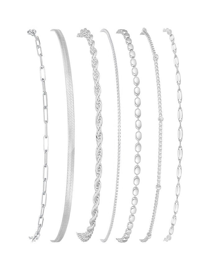 Kyerlyn Silver Bracelets for Women Trendy Waterproof Silver Dainty Bracelet Stack Adjustable Layered Bracelet Set Minimalist Fashion Jewelry - Image 1